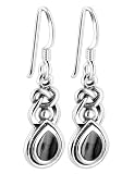 Sterling Silver Black Onyx Inlay Celtic Design French Hook Back Finding Dangle Earrings