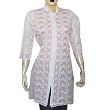 White Long Sleeve Cotton Top Blouse Chikan Embroidery Size M