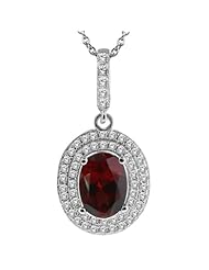 2.17 Ct Oval Natural Red Garnet Sterling Silver Pendant with 18" Silver Chain