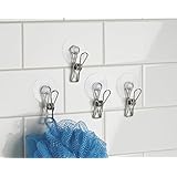 mDesign Suction Storage Clip for Kitchen, Laundry Room, Bathroom (Set of 4) - Clear/Polished Stainless Steel