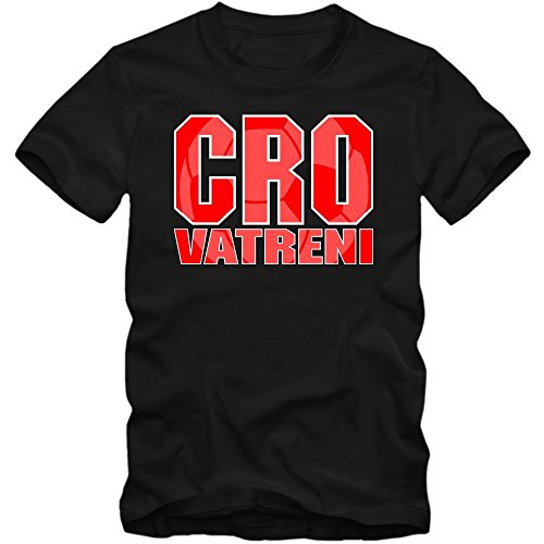 Kroatien EM 2016 #3 EM T-Shirt | Herren | HRVATSKA | Kockasti | Trikot | Nationalmannschaft, Farbe:Schwarz (Deep Black L190);Größe:M