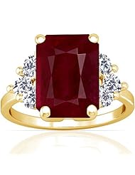 18K Yellow Gold Emerald Cut Ruby Fana Designer Ring