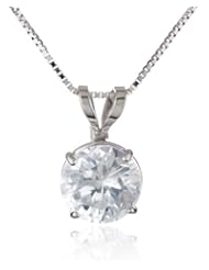 14k Gold Round-Cut 6.5mm Cubic Zirconia Solitaire Pendant (0.75 cttw)