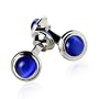 Double-sided Blue Catseye Round Cufflinks in Rhodium Silver with Gift Box