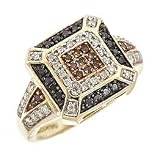 14k yellow gold black and white diamond ring (1/2 cttw)