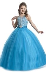 Girls Chiffon/Taffeta/Tulle Applique Beaded Crystals Lace Crystal Flower-Girl Dress 