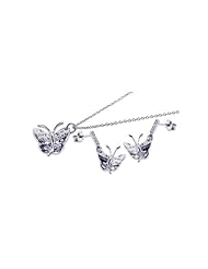 Nickel Free Sterling Silver Pendant & Earring Sets Small Butterfly With CZ Dots Set