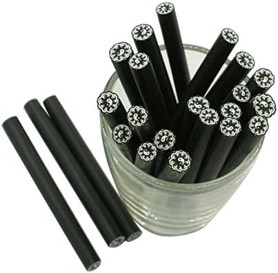 Pandahall 10pcs 3D Flat Round Polymer Clay Sticker Nail Art Cane Decoration for Fashion Nail Care , Black, 50x3~6mm