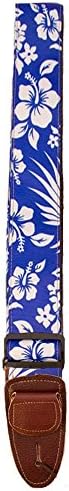 Master Strap Guitar Strap - Hawaiian Flower - Brown Leather Ends with Built In Pick Pocket