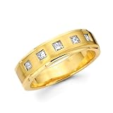14K Yellow Gold Princess Diamond Men's Couple Wedding Ring Band (3/8 ctw., GH Color, SI Clarity)