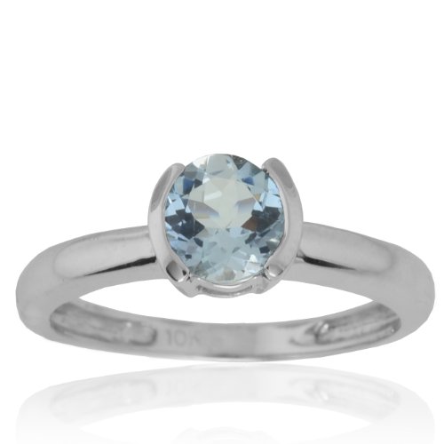 10k White Gold Aquamarine Semi-Bezel Ring, Size 8