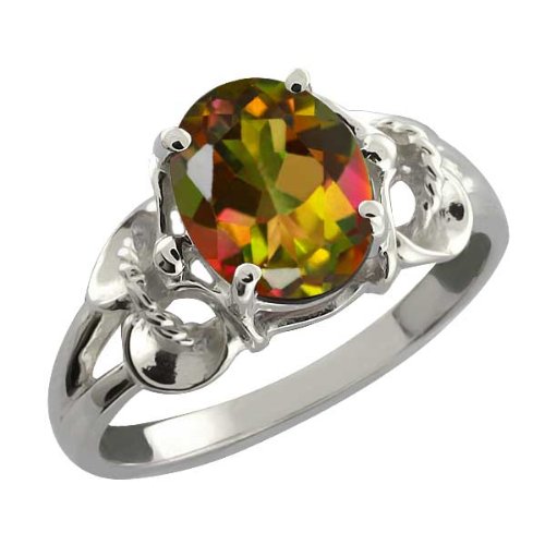 2.30 Ct Oval Mango Mystic Topaz 14k White Gold Ring