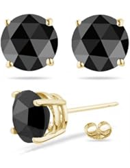 1/2 (0.46-0.55) Cts of 3.70-3.90 mm AA Round Rose Cut Black Diamond Stud Earrings in 18K Yellow Gold-Screw Backs