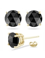 1/4 (0.21-0.27) Cts of 2.50-3.00 mm AAA Round Rose Cut Black Diamond Stud Earrings in 14K Yellow Gold