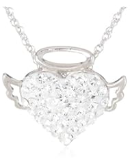 Sterling Silver Clear Crystal Heart Angel Pendant Necklace, 18"