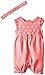 Calvin Klein Baby-Girls Newborn Coral Romper with Woven Eyelet Piecing