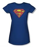 Superman Retro Supes Logo Distressed Juniors S/S T-shirt in Royal by DC Comics