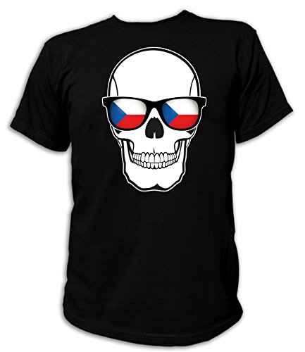 Artdiktat Herren T-Shirt – EM 2016 Skull Flag Glasses – Czech Republic Größe L, schwarz