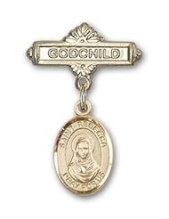 14K Gold Baby Badge with St. Rebecca Charm and Godchild Badge Pin
