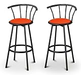 2 Orange Nylon Specialty / Custom Black Barstools with Backrest Set