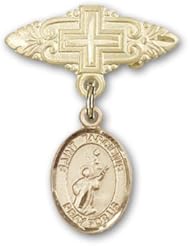 14K Gold Baby Badge with St. Tarcisius Charm and Badge Pin with Cross