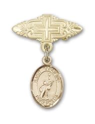Gold Filled Baby Badge with St. Tarcisius Charm and Badge Pin with Cross