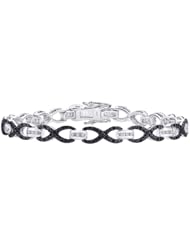 Sterling Silver, Black and White Diamond Tennis Bracelet (3/8 cttw) (8")