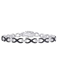Black and White Diamond Link Bracelet in Sterling Silver (3/8 cttw)