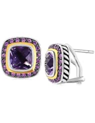 18K Yellow Gold and Sterling Silver Earrings Amethysts and Pave Set Sapphires