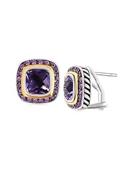 18K Yellow Gold and Sterling Silver Earrings Amethysts and Pave Set Sapphires