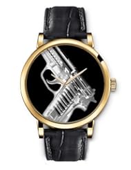 SPRAWL Aanalog Fashion Series Gold Ladies Watches of Genuine Black Leather Strap,Unique Wrist Watch for Women Girls Designed with Gun on black background
