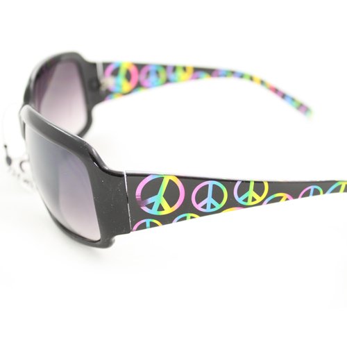 HOTLOVE Premium Quality Plastic Sunglasses UV400 Lens Technology - Love Peace Sunglasses P09109 Black Shinning Peace Emblem with Gradient Lens - Extra Stunning