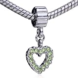 Valentines Day Charms Pugster August Peridot Color Birthstone Heart Bead Fits Pandora Charm Bracelet