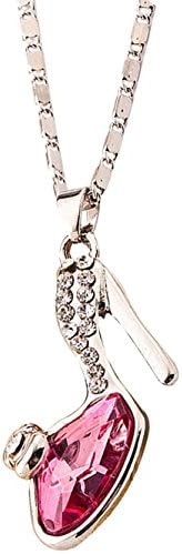 OVERMAL Women Girl Fashion Crystal Pendant High-Heeled Shoes Necklace (Hot Pink)