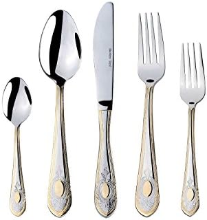 Florentia Collection 20-Piece Cutlery Set 'Averardo' Luxury Surgical Stainless Steel Silverware Flatware Set 18/10, Service for 4, 24K Gold-Plated Hostess Serving Set by Joseph Sedgh