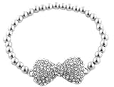 Ladies Silver Iced Out 3D Bow Bracelet with Metal Beaded Disco Balls Shamballah