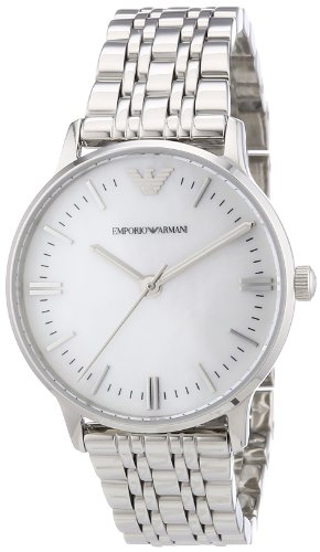 Emporio Armani AR1602 - Reloj analógico de cuarzo para mujer con correa de acero inoxidable, color plateado