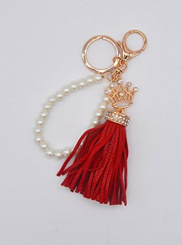 Yinfaxin (crown variegation) Fashion Tassel Bag Handbag Key Ring Car Key Pendant , Keyring Women Handbag Charm (red)