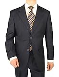 IMAGE OF Executive Signature Collection Italian 2 Button 2pc Mens Suit Adjustable Waist Merino Wool 150s Extra Fine Navy Stripe