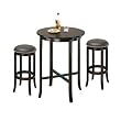 York Espresso Pub Table Set With 2 Leather Like Nailhead Swivel Bar Stools