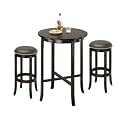 York Espresso Pub Table Set with 2 Leather Nailhead Swivel Bar Stools