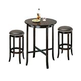York Espresso Pub Table Set with 2 Leather Nailhead Swivel Bar Stools
