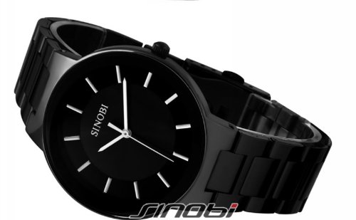 SOLEASY New Fashion Men s Stainless Steel Wrist Watch Quartz Black-Black WTH0035