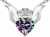 Celtic Love by Kelly 8mm Heart Claddagh Pendant With Genuine Mystic Topaz in .925 Sterling Silver
