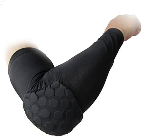 Powerpower Elbow Support Honeycomb Pad Crashproof Basketball Arm Guard Sleeve 1pc 3 Size Black/White (Black, L)