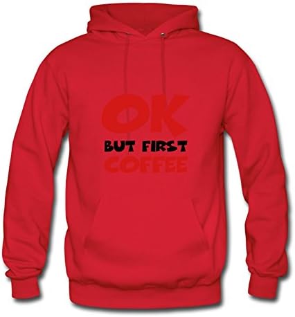 Chic Unofficial Customized Long-sleeve Okay, But First Coffee Men Large Red Sweatshirts