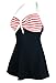 Cocoship Black & Red White Striped Vintage Sailor Pin Up Swimsuit One Piece Skirtini Cover Up Swimdress M(FBA)