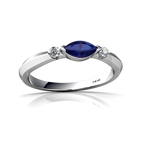 14kt White Gold Lab Sapphire and Diamond 6x3mm Marquise Art Deco Ring - Size 8