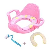 ベビー便座 カバー かわいい カエル おまる便座 BABY 補助便座　抗菌 吸着 暖かく　柔らか　クッション　U型 補助べんざシート 取っ手付き補助便座　ブラシ付き (ピンク)