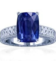 14K White Gold Cushion Cut Blue Sapphire Fana Designer Ring